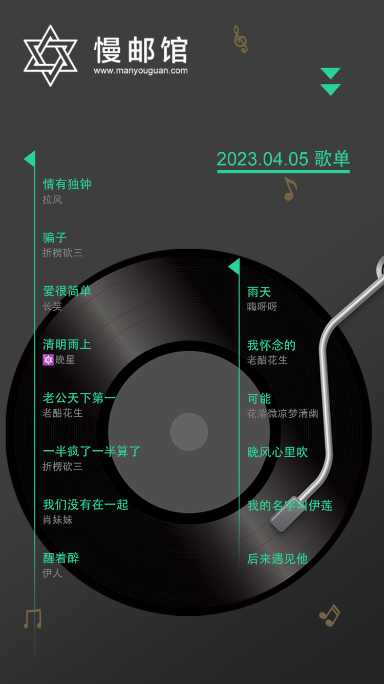 2023年4月5日 慢邮馆FM歌单